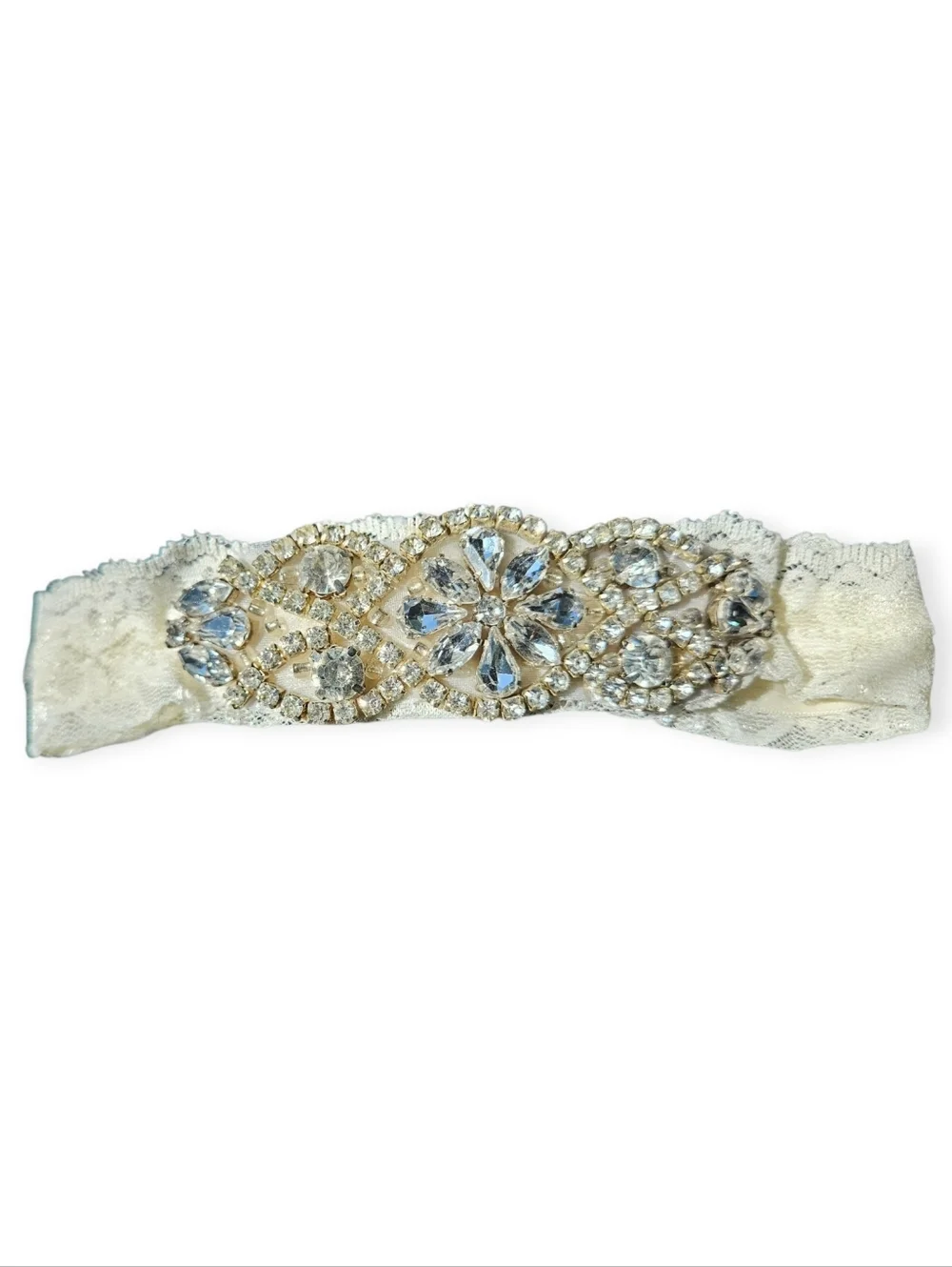 VTG 90s Crystal Wedding Garter Excellent Used Condition Non Slip Stretch Lace!